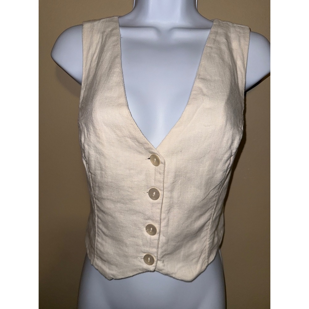Abercrombie & Fitch Cream Linen Cross Back Tailored Vest S Minimalist